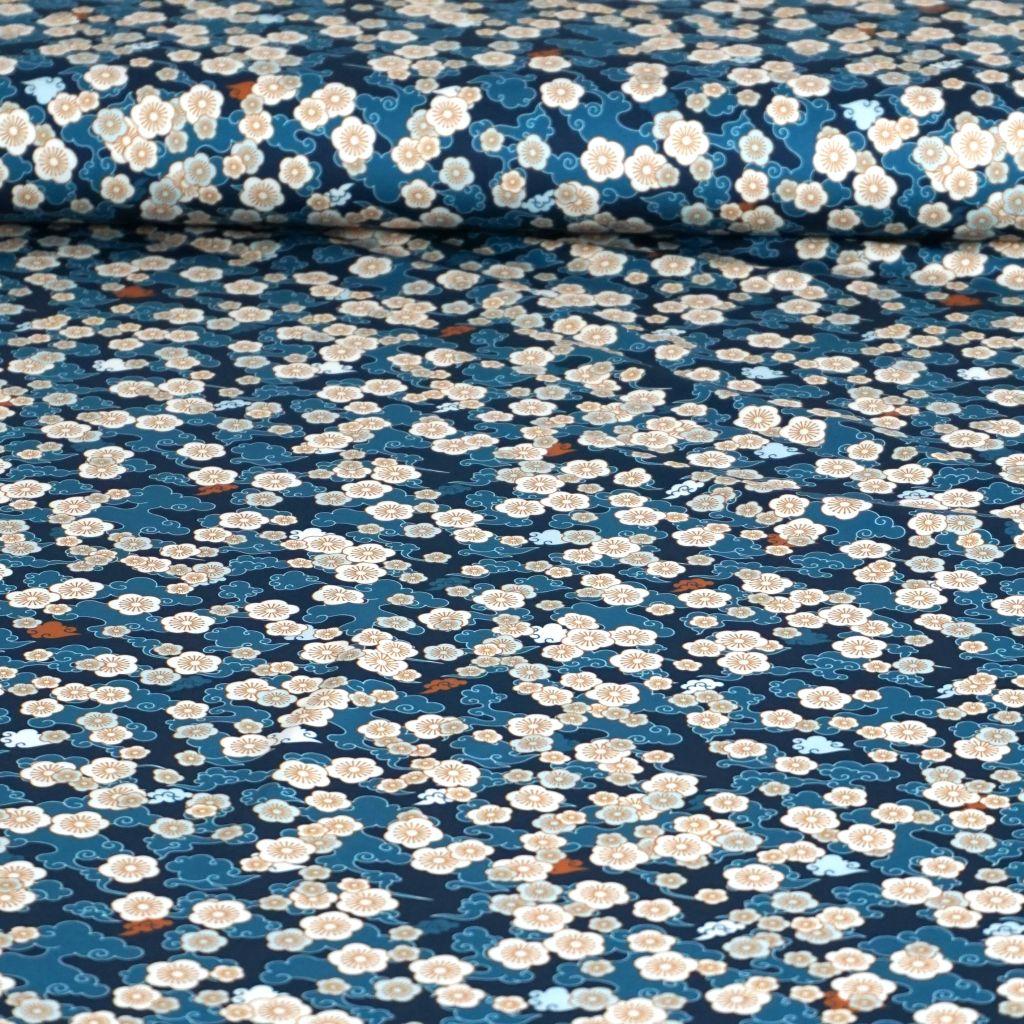 Sport Yoga Jersey Kunstfaser Blumen petrol blau